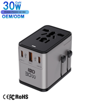 Adaptateur de voyage IBD GaN 30W PD QC3.0 à charge rapide avec prises USB-C et USB-A pour ordinateur portable, écouteurs et téléphone portable