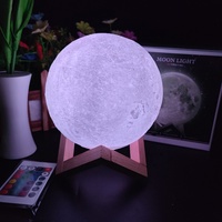 Lámpara de Luna 3D Atenuable con Control Remoto, Lámpara de Luna Recargable con 16 Colores Cambiantes, Decoración de Mesa, Base de Madera, Luz Nocturna de Luna
