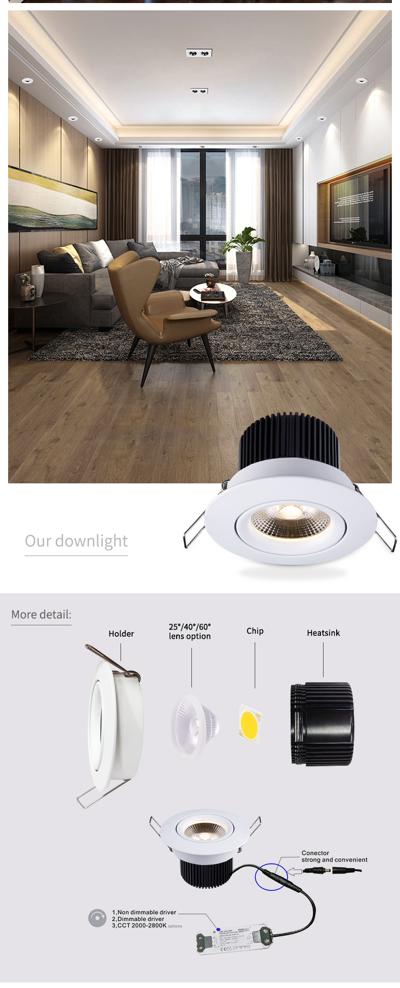 Indoor Lighting Ceiling Lights Wifi Dimmable 11w COB Recessed Led Anti Glare smart downlight
