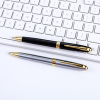 Cadeau d'affaires de stylo à bille roulante en métal noir classique haut de gamme avec Gel mince roulant 1.0mm stylo Logo à encre étanche à pointe fine