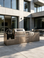 Cuisine extérieure en acier inoxydable 304 avec barbecue Kamado, barbecue à gaz, brûleur latéral, évier intégré, station de cuisson pour jardin