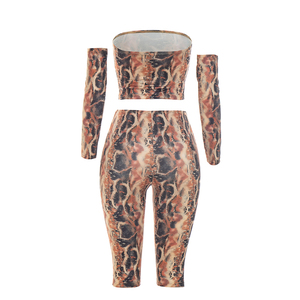 Viviblook D26ST206 Women <b>Set</b> <b>Sexy</b> Sleeveless New Snake Print Strapless Crop Top Skinny Cropped Pants <b>Set</b> With Sleeves - Product Image 6