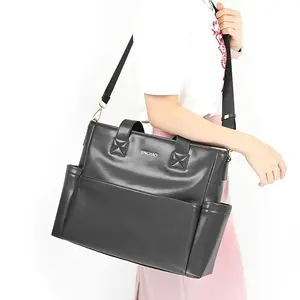 New Arrival Portable PU Leather Maternity Mummy Nappy Changing Bag Custom Tote Baby Diaper Bags Mommy Bags