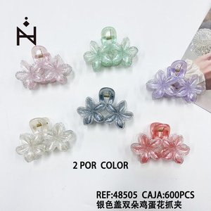 Pinces à cheveux double fleur 10 cm en plastique style doux pour femmes usage quotidien - Product Image 4