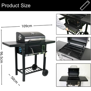 Parrillas portátiles <span class=keywords><strong>para</strong></span> barbacoa de carbón, carrito <span class=keywords><strong>para</strong></span> ahumador, parrilla de barbacoa resistente con tapa <span class=keywords><strong>para</strong></span> suministros de jardín, acero 0,7 Mm T - Product Image 2