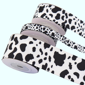 Set de Cintas de Grosgrain con Estampado de Vaca Boca Selling, <span class=keywords><strong>Tela</strong></span> con Patrón de Animal con Puntos para Decoración de Fiestas Western, Lazos para el Cabello y Manualidades DIY - Product Image 1