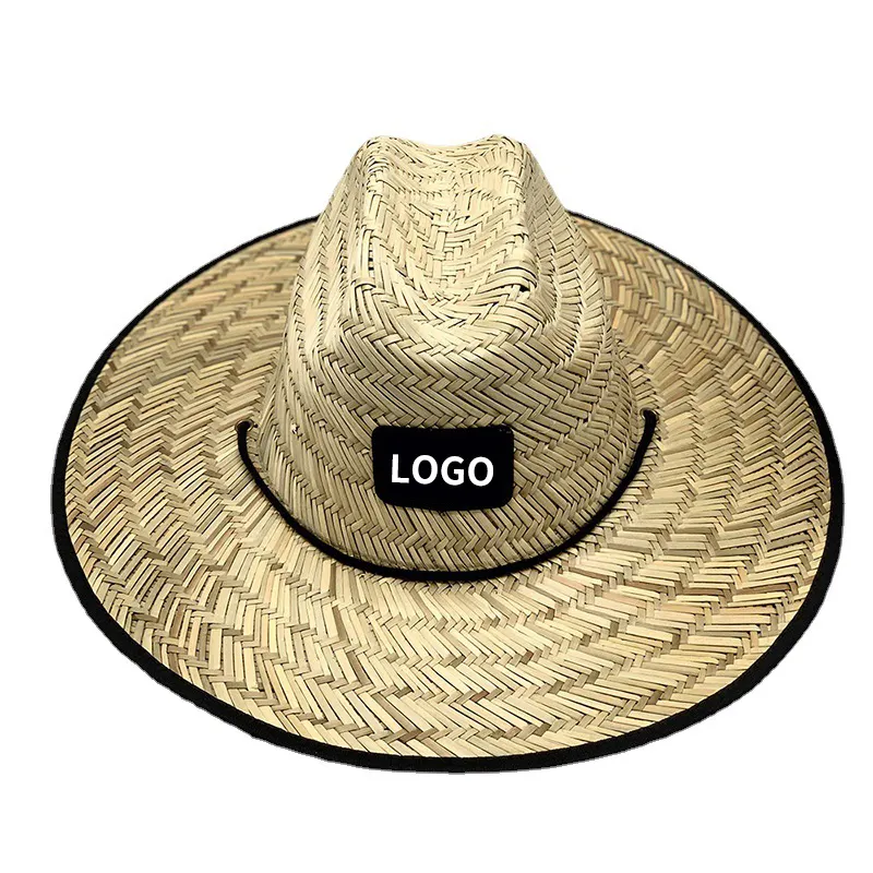 Venta caliente Patrón Logo Parches personalizados Bordado Impreso Sombreros de playa de paja, Sombreros de paja de alta calidad para las mujeres