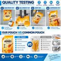Sachets d'emballage liquide personnalisés de qualité alimentaire, pochettes souples à bec verseur pour miel, anti-fuite, refermables, pour sirops et jus, en plastique, OEM
