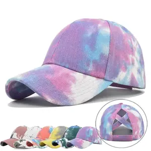 Gorras deportivas de algodón al por mayor de alta calidad Gradient Tie Dye Gorra de béisbol para hombres y mujeres