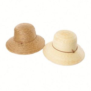 2025 New Arrival Fashion Trendy Palm Straw Floppy <b>Hat</b> Outdoor Travel Sunscreen Wide Brim Straw <b>Bucket</b> <b>Hat</b> <b>with</b> Windproof <b>Strings</b> - Product Image 6