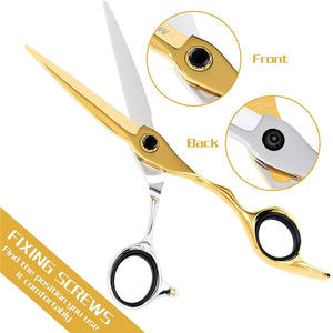 กรรไกรตัดผมมืออาชีพ 6 นิ้ว หัวตรง สแตนเลส สีทอง เงิน โครเมียม วาเนเดียม ขัดเงาอย่างดี สำหรับใช้ในงานเสริมสวย - Product Image 5