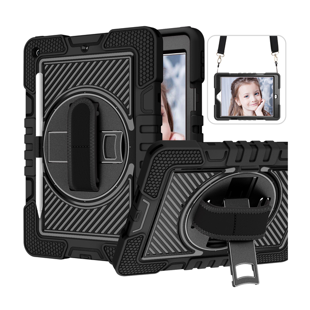 360 Rotation Kickstand Double Black Rugged Case for Redmi Pad SE 8.7Inch Silicon PC Shockproof Case