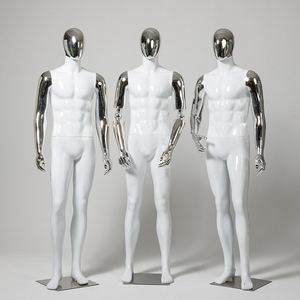 Maniquí de cuerpo entero para <span class=keywords><strong>hombre</strong></span> al por mayor, maniquí <span class=keywords><strong>musculoso</strong></span> plateado cromado, maniquí blanco de cuerpo entero masculino con brazo flexible - Product Image 4