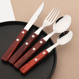 Retro Eco Friendly Stainless Steel 304 Wood Handle Cutlery <b>Set</b> Premium Flatware With Wooden Handle Wholesale - Product Image 5