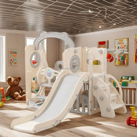 VSUCH Ensemble de jeu 4 en 1 pour enfants : toboggan, balançoire, aire de jeux intérieure pour tout-petits avec panier de basket et escalier d'escalade pour chambre et espace de jeu