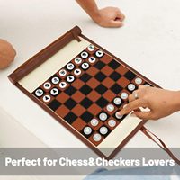 Kit d'échecs portable en cuir PU, jeu d'échecs léger pour tournoi avec pièces plates, jeu de société stratégique, cadeau
