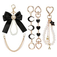 5 pièces de chaînes d'extension de porte-clés en alliage de zinc, légères, avec motif floral, nœud perlé mignon, double couche, style dessin animé, design tendance, pour décoration DIY