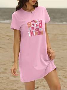 Vestido Casual Deportivo para Mujer, con Estampado Gráfico, Cintura Elástica, Transpirable, Cuello Redondo y Manga Corta - Product Image 3