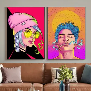 时尚酷女孩肖像吸烟墙艺术画和油画家居装饰Cuadros客厅装饰