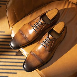 Zapatos de Cuero Formales de Negocios de Lujo de Alta Calidad 2026, con Cordones y Coloración a Mano, Envío Personalizado Disponible - Product Image 3
