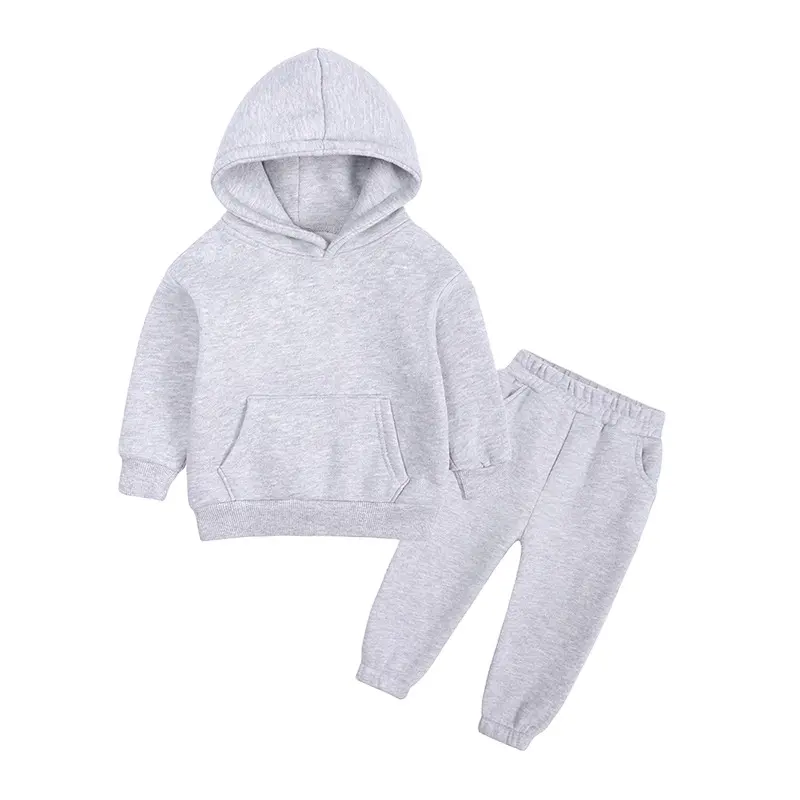 2024 Winter Children Kids Fleece Outfits Solid Cotton Hooded Sweatshirt+Pants Toddler Infant Suit Boy Girl Casual Warm Clothes