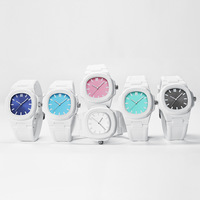 Montre-Bracelet Homme Sport Personnalisée Étanche en Polycarbonate Carrée Lumineuse, Quartz Analogique avec Bracelet en Silicone Bleu, Montre Tendance en Plastique