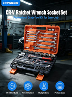 Jeu de clés à douille CR-V en chrome vanadium, kit de clés à cliquet 1/4 3/8 1/2, outils de réparation automobile pour mécaniciens, OEM ODM, vente en gros