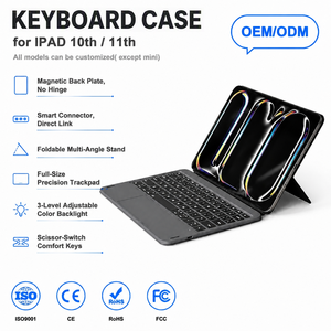 Étui clavier fin 18 mm avec connecteurs Pogo pour iPad 10e génération 10,9 pouces et A16 11 pouces, 560g, avec pavé tactile et rétroéclairage, 6 rangées de touches fonctionnelles - Product Image 1