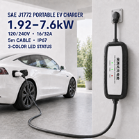 Conector de Carga para Vehículos Eléctricos de 0.92/3.84/7.6kW 120/240V CA, Tipo J1772, Contactos Plateados, LED de Seguridad, Cable TPE de 5m, Compatible con OEM/ODM