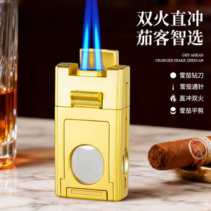 Multi Functional Cigar <b>Lighter</b> Dual Flame <b>Windproof</b> Alloy Body with Cutter and Punch Portable JOFI JT-OB2 - Product Image 5