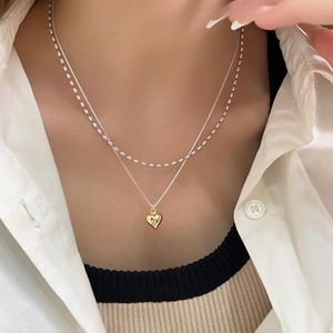 Collar de plata de ley S925 con colgante de corazón dorado para mujer, cadena de serpiente de lujo ligero, joyería de regalo. - Product Image 3