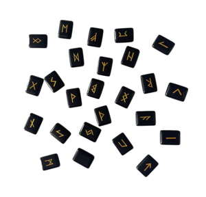 Juego de Piedras Energéticas de Obsidiana Negra con Símbolos Rúnicos Semipreciosos - Product Image 2