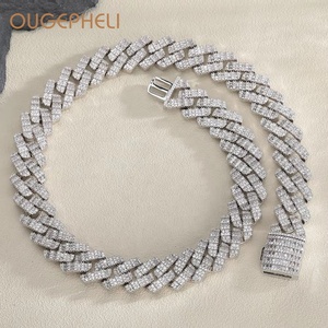 OUGEPHELI 18mm Hip Hop Iced Out CZ Zircon Collar De Cadena Cubana Eslabones Cubano Collar Miami Cuban Link Chain - Product Image 1