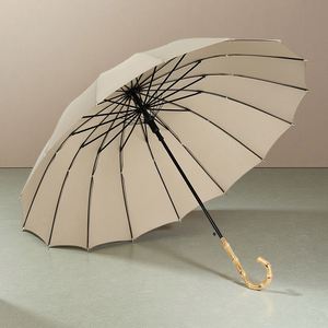 <b>Large</b> Wooden J Handle Rain-Resistant Pongee Long <b>Umbrella</b> for Two Classic Straight Design Quick Delivery for Travel - Product Image 1
