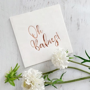 Tovaglioli <span class=keywords><strong>di</strong></span> <span class=keywords><strong>Carta</strong></span> Personalizzati per Festa <span class=keywords><strong>di</strong></span> Rivelazione del Sesso del Bambino, Stampa in Lamina Oro Rosa su Sfondo Bianco - Product Image 1