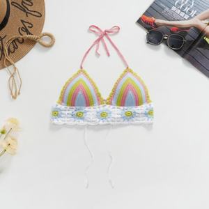 Haut de bikini sexy tricoté à la main sur mesure, style brésilien en crochet, avec pompon arc-en-ciel, maillot de bain 2 pièces - Product Image 3