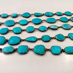 Chaîne de connecteurs en turquoise naturelle, forme irrégulière, plaquée argent/or/noir, 12-15 mm - Product Image 1
