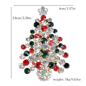 Broche de árbol de Navidad, aleación chapada en oro con diamantes de imitación verdes, joyería unisex, decoración navideña - Product Image 4