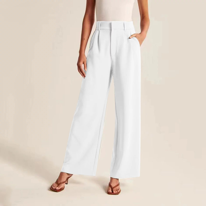 White Work Palazzo Pants Wide Leg Business Trousers