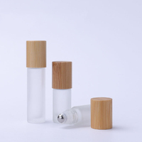 Botol Roll-On Kaca Buram 5ml 10ml Tutup Bambu Bulat Poles Mengkilap dengan Tutup Sekrup untuk Parfum/Minyak Esensial 100pcs