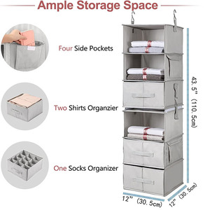 Home Folding <b>6</b> Shelf Hanging Cloth Organizer Double Connection Zipper Together 3 <b>Drawers</b> 4 Pockets Hanging Closet Organizer - Product Image 2