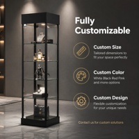 Vitrine en verre trempé de haute qualité, nouvelle arrivée, cadre en aluminium, projecteurs, 5 étagères réglables, taille personnalisée
