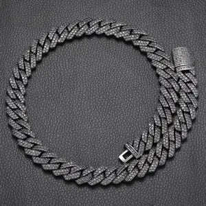 2023 New Arrival 14mm Black CZ Cuban Link Chain Gold Plated Brass Prong Setting Zircon Iced Out Miami Cuban Necklace