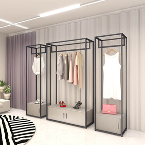 2025 cửa hàng cửa hàng đồ nội thất ăn mặc đứng hiển thị giá vàng quần áo cửa hàng phù hợp treo tường may mặc Giá quần áo giá kệ - Product Image 5