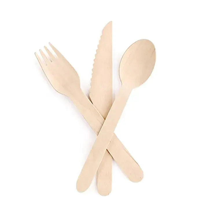Fine Production Smooth Biodegradable Utensils Disposable 20/26/32mm Wooden Cutlery