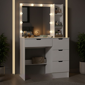 Table <span class=keywords><strong>de</strong></span> toilette moderne avec miroir et <span class=keywords><strong>tiroirs</strong></span> pour chambre à coucher - Product Image 4