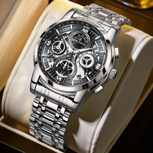 <span class=keywords><strong>Montre</strong></span> à quartz simple et luxueuse en acier inoxydable, aiguilles lumineuses, affichage de la date automatique, étanche 3 BAR, cadran transparent, montres-bracelets - Product Image 1