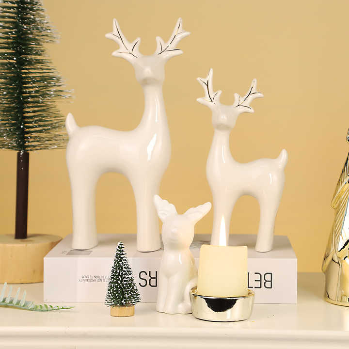 Sculpture Tabletop Ornaments Cute Deer Candlestick Porcelain Christmas Ceramic Reindeer Figurines
