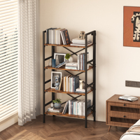 Étagère de salon moderne pliable à 4 niveaux en acier et bois, durable et autoportante