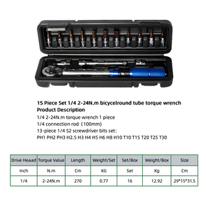 15-Piece <strong>Set</strong> 1/4\" 2-24N.m Steel Hand Tool Kit Bicyclic <strong>Tube</strong> Torque <strong>Wrench</strong> for Garden Tool Repair Case Included OEM - Product Image 2